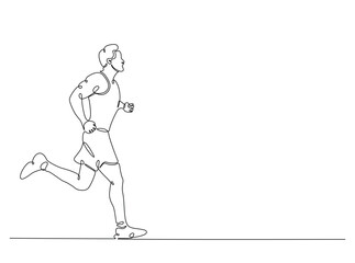 Man jogging in single outline illustration. Continuous line art drawing of running clears the mind of all worries. Editable stroke.