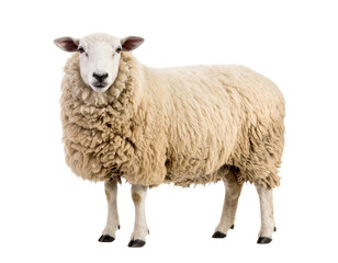 Sheep with wool isolated on white background.
