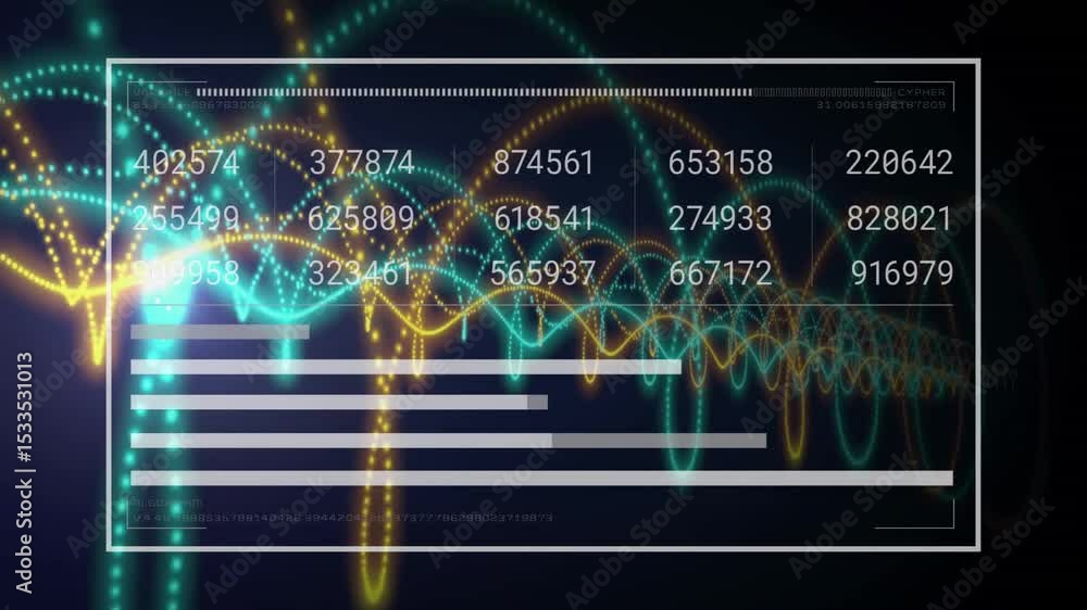 Poster opening dark gradient particles, ui panel centering, waveforms pulsing, bars growing, mapping data
