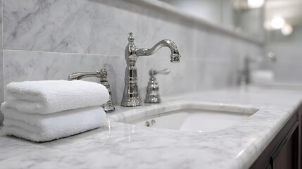 A sparkling clean bathroom with polished chrome faucets and spotless surfaces