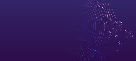 Abstract concentric circles with fragmented edges on a dark purple backdrop