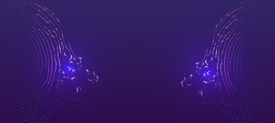 Abstract purple background with concentric circles and glowing light effects