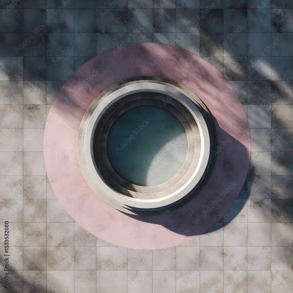 Poster a minimalist circular podium with soft pastel tones and subtle shadows long title a simple geometric