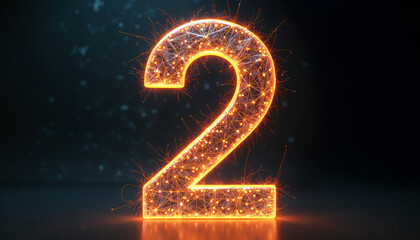 Glowing Number 2 in Dark Abstract Background, Mystical Numerology Illustration