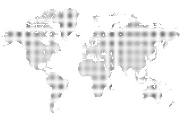 Square shape dotted world map in abstract style. Perfect for world map presentation in dotted squire shape style