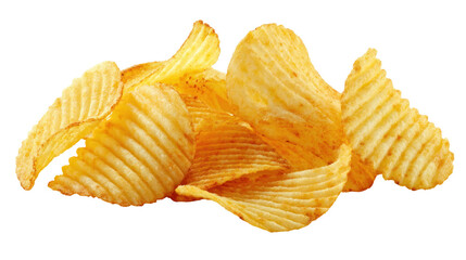  Ridged potato chips isolated on white background