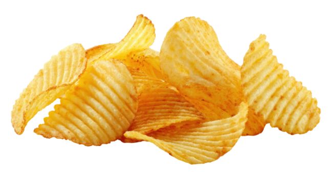  Ridged potato chips isolated on white background
