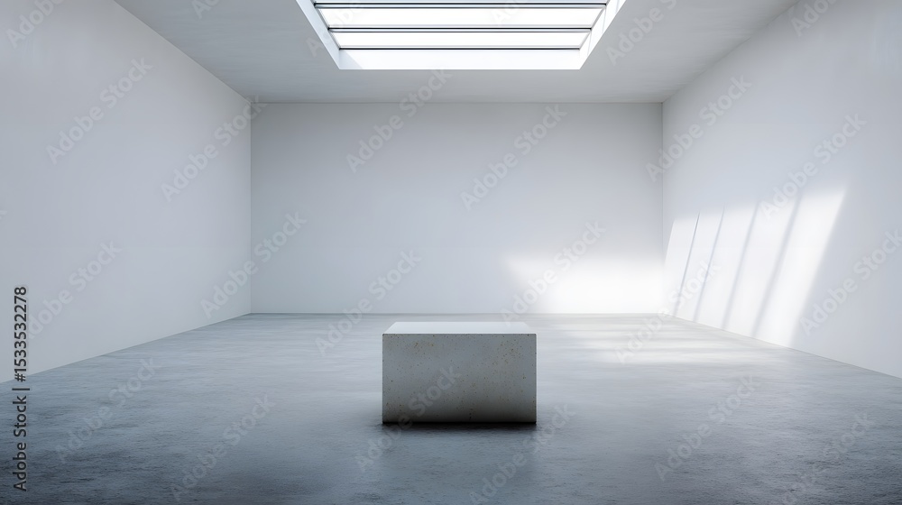 Wall mural a minimal product stand in an empty white cube room with a skylight