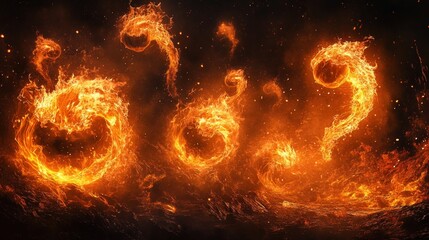 Fiery swirls of flames forming abstract shapes