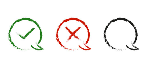 Obraz premium Grunge Style Check, Cross, and Empty Speech Bubble Icons Set