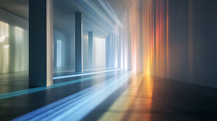 Sunlight Streaming Through Pillars in an Empty Hallway