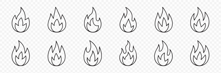 Fire Flame Icons Set Line Art Style Vector