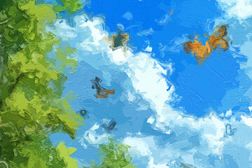 Various oil paintings, flowers, roses, peonies, butterflies, landscapes, ducks, forests, ducks