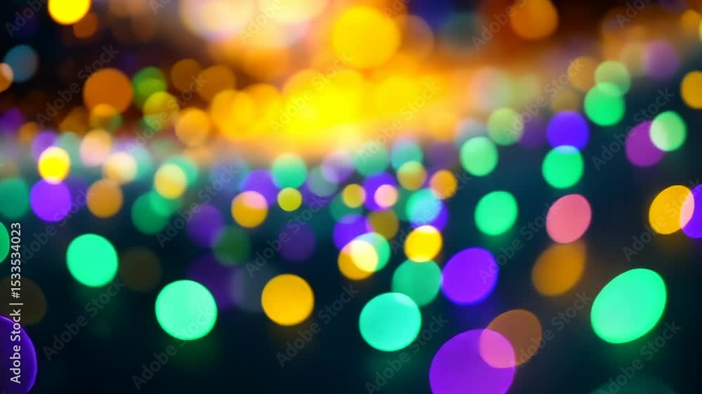 Poster a colorful bokeh background with bright circles of light and a dark atmosphere.