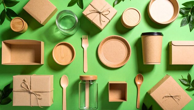 Eco-Friendly Packaging on Green Background
