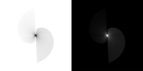 Dynamic abstract spiral sound wave rhythm lines. Circular spiral sound wave rhythm of lines. Circular futuristic abstract lines, black and white background.