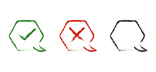 Brush Stroke Chat Icons – Check, Cross, and Blank Symbols