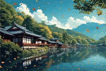 Tranquil Autumn Moments in a Japanese Villag