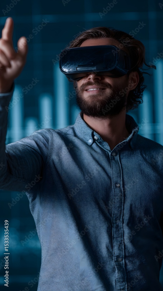 Aufkleber a man interacts with a futuristic data visualization in virtual reality
