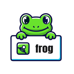 Funny Frog Logo, Cute Frog Peeking Over a Sign