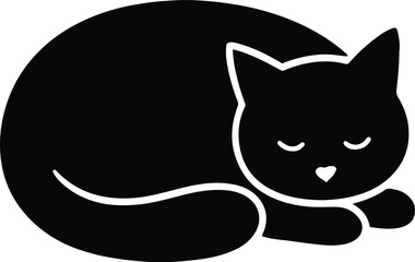Silhouette sleeping cat minimalist pet animal vector illustration