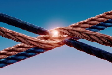 Intertwined ropes against a gradient sky