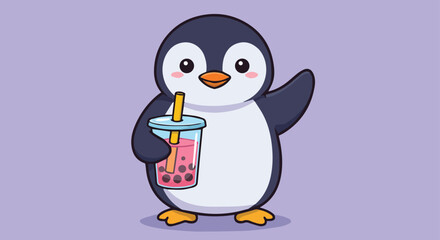 Cute Penguin with Bubble Tea