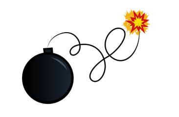Black bomb with sparkles isolated on white background - vector illustration 