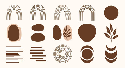 Collection of Trendy Abstract Bohemian Minimalist Geometric Shapes and Various Modern Elements