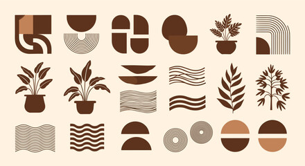 A Collection of Modern Aesthetic Style Decor Elements and Nature Inspired Shapes
