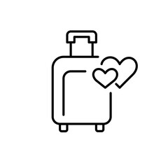 Plane luggage and hearts. Wheeler suitcase. Romantic holiday, vacation travel. Pixel perfect vector icon