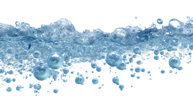Realistic water splash with bubbles rising underwater against a black background perfect for digital graphics