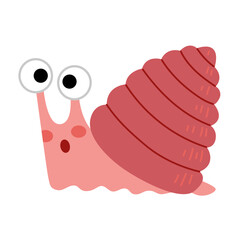 Surprised snail character in a simple flat style. Fun and playful animal design