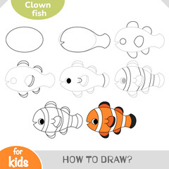 Easy step-by-step drawing guide for kids to create a cute clown fish