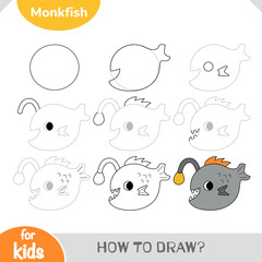 How to draw a cute monkfish in simple step by step tutorial. A fun sea-themed activity for preschoolers and young learners