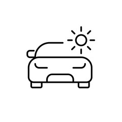 Car and sun. Solar energy powered vehicles. Alternative sources. Renewable energy, electricity power. Sustainable eco-friendly living. Pixel perfect vector icon