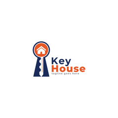House and key logo design for business or building