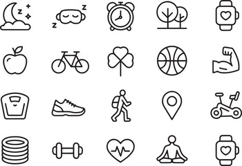 Fototapeta premium Healthy Lifestyle Icons Fitness, Sleep, and Wellness Vector Graphics