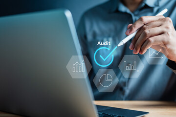 Accounting audit statement report. Finance auditing budget, cost, payroll.