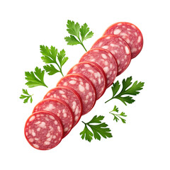 Sliced salami with parsley isolated on transparent background
