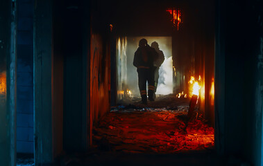 Firefighters were seen rescuing trapped people from a house fire. And men helped by fire rescue in...