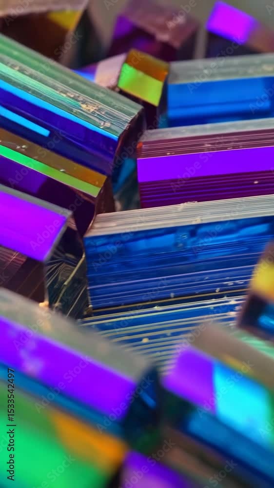 Poster iridescent prisms reflecting colorful light across glossy surfaces creating mesmerizing abstract des