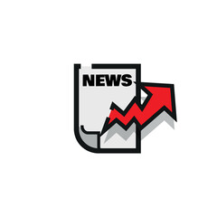 Newspaper with a red arrow pointing upward. Ideal for business articles, financial news, success stories, growth strategies, positive trends.
