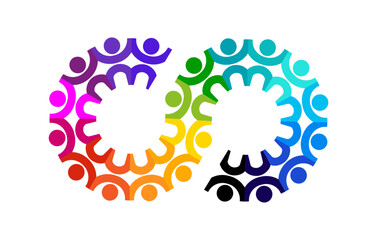 Abstract teamwork people. Infinity gear puzzle concept. Vector isolated on a white background.	