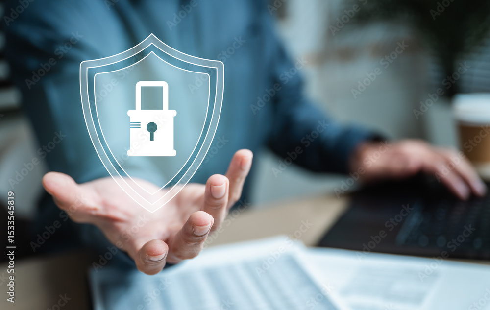 Poster cyber security system technology. secure information privacy. crime network technology.