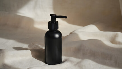 Matte pump bottle mockup in warm sunlight