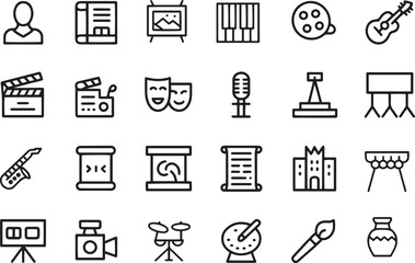 Music and Audio Line Icons Set. Instruments, sound, recording, playlist. vector illustration. Editable Stroke 