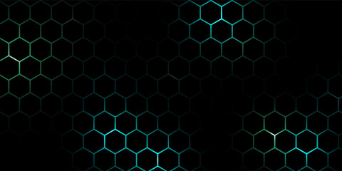 Hexagonal cyberspace green background. Hexagon grid tech pattern.