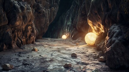 Mysterious Rocks and Glimmering Lights Leading Into the Depths 