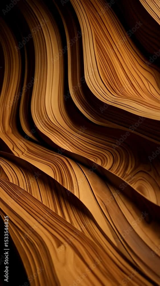 Poster abstract wave pattern of polished wood grain with flowing organic texture and warm earth tones for b